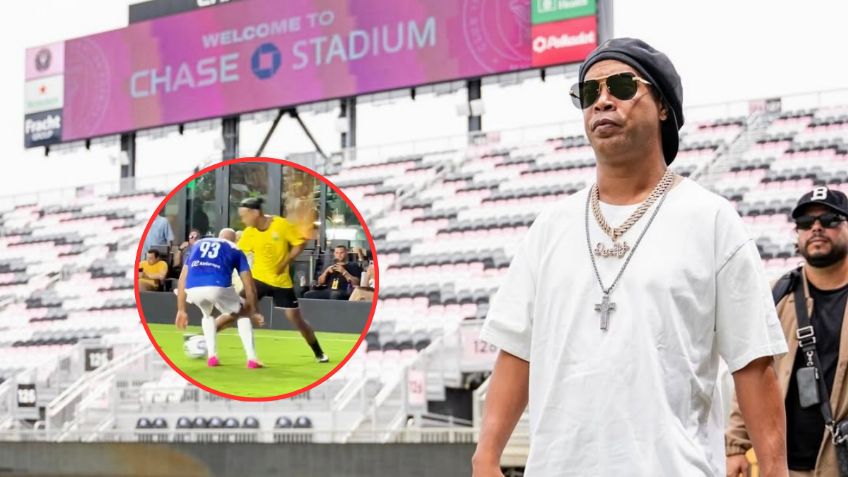 Ronaldinho aplica la ‘elástica’ al guardaespaldas de Messi y desata la locura en Miami | VIDEO