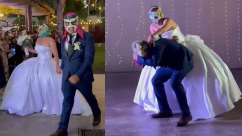 ¡Amor y rudeza! Pareja celebra su boda con máscaras y presentación de lucha libre | VIDEO
