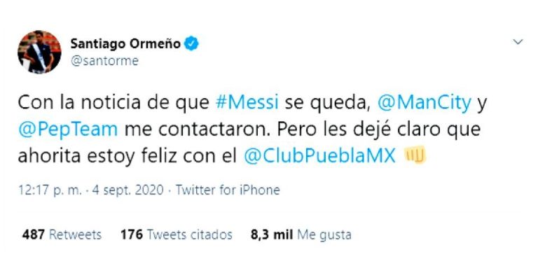 El tweet de Santiago Ormeño sobre el supuesto interés del Manchester City y Pep Guardiola por llevarlo a la Liga Premier