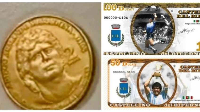 Diego Maradona: circulan en Italia monedas y billetes del 10 con valor oficial
