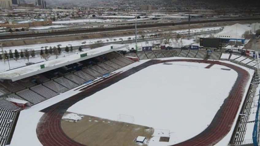¡Hermoso! Estadio del FC Juárez se pinta de blanco por tormenta invernal