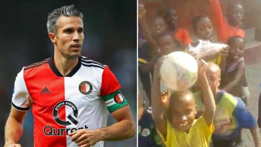Robin Van Persie regala botines autografiados y niños saltan de alegría (VIDEO)