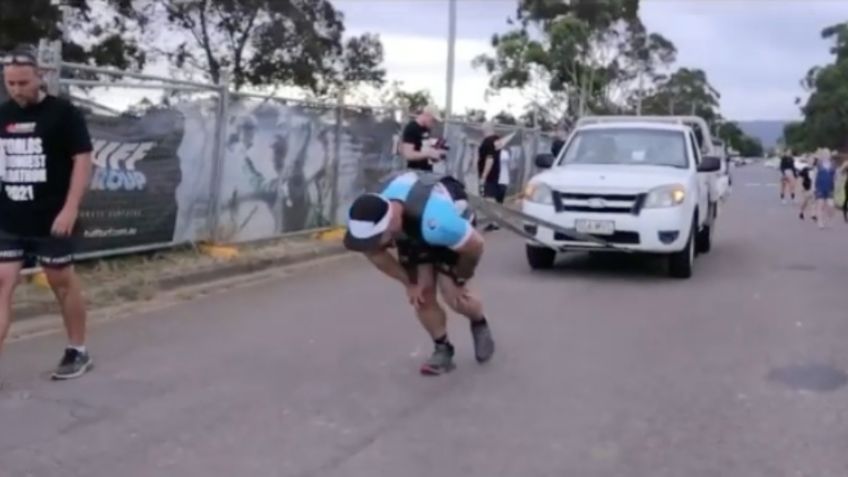 VIDEO VIRAL: Hombre corre maratón arrastrando una camioneta