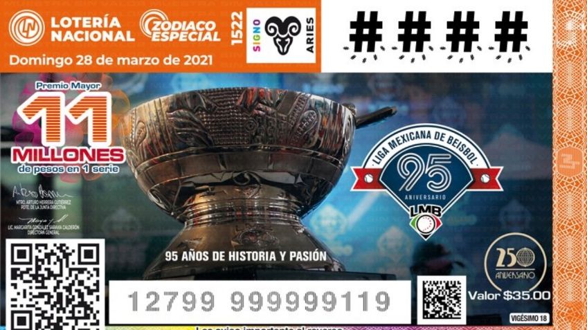 LMB celebra 95 aniversario, con billete conmemorativo de la Lotería Nacional