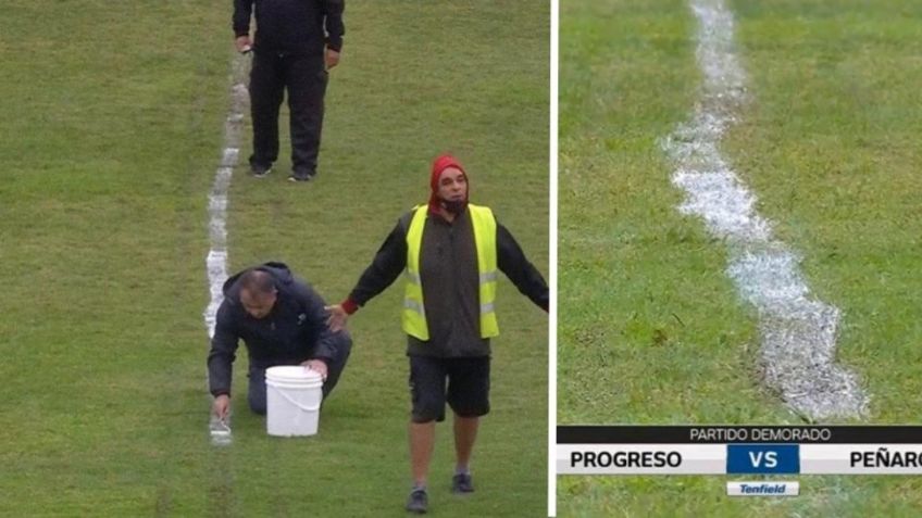 Insólito: Se despinta cancha en el futbol de Uruguay y la remarcan ¡chueca!