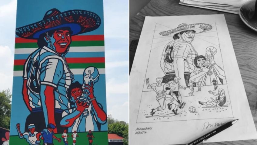 Maradona, con sombrero de charro; un mural y una canción en el Estadio Azteca