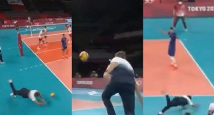 Tokio 2020: ¡Increíble! Entrenador de voleibol se tira para salvar punto (VIDEO)