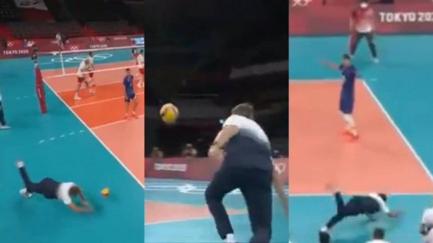 Tokio 2020: ¡Increíble! Entrenador de voleibol se tira para salvar punto (VIDEO)