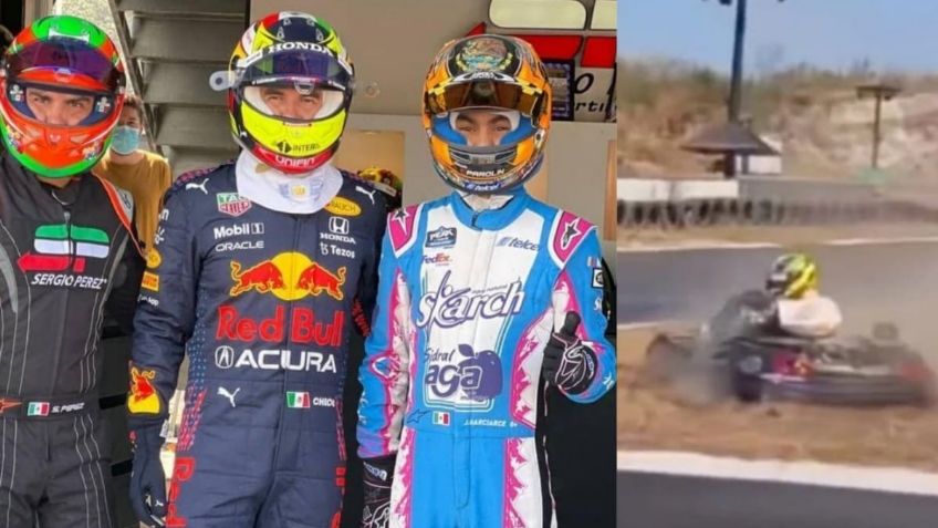 F1: Checo Pérez pierde el control y choca en carrera de go karts (FOTOS)