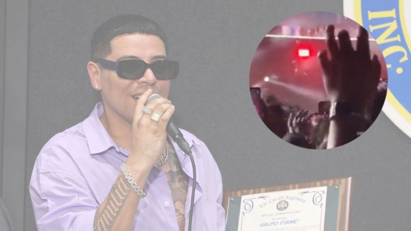 Grupo Firme: Eduin Caz se avienta al público, nadie lo atrapa y así cayó (VIDEO)