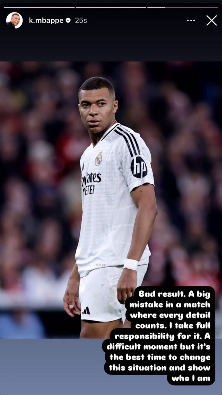 Mbappé se disculpa en sus redes (@k.mbappe)