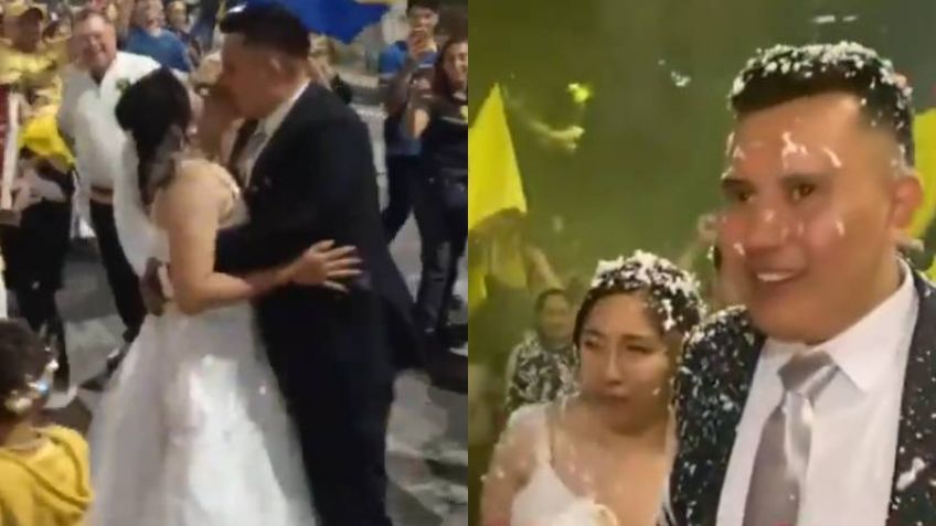 Aficionados del América se casan y celebran en el Ángel de la Independencia el bicampeonato