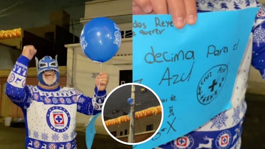 Fan de Cruz Azul le pide a los Reyes Magos la décima, pero su globo se atora en un cable | VIDEO
