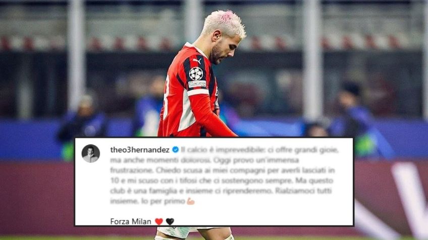 Theo Hernandez lamenta su dolorosa expulsión con el Milan en Champions League: "Pido perdón"