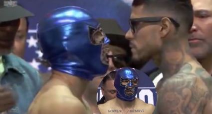 ¿Blue Demon? No, es Teofimo López; el boxeador se presentó enmascarado al pesaje | VIDEO