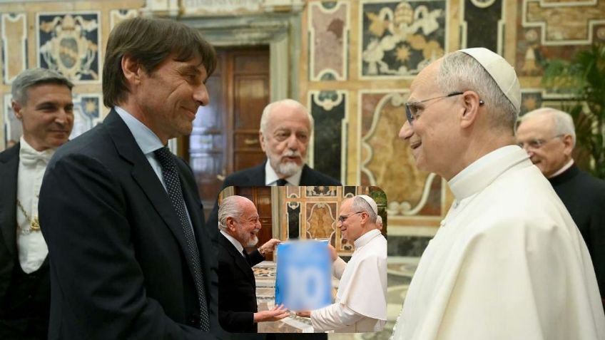 Papa León XIV recibe jersey conmemorativo del Napoli, campeón de la Serie A de Italia