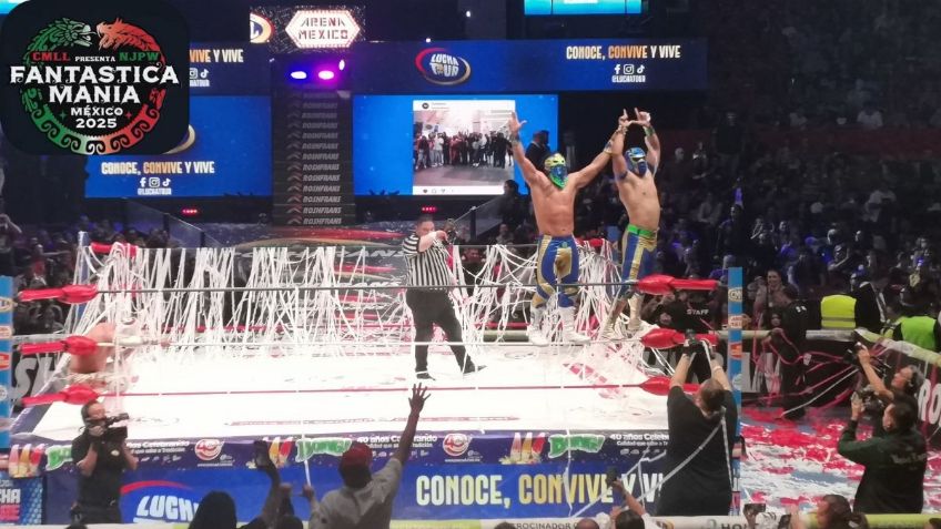 CMLL FantasticaManía 2025: Bandido y Hologram sorprenden a Místico y Máscara Dorada en duelo aéreo