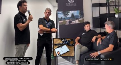 Checo Pérez motivó a sus compañeros de Cadillac con un discurso; ya presumió su gafete