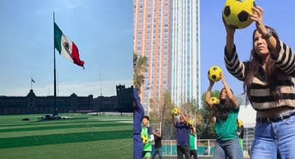 Así luce la cancha instalada en el Zócalo CDMX para la mega clase de futbol del 15 de marzo | VIDEO