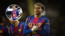 Foto que representa a Lamine Yamal rompe récord de Kylian Mbappé y festeja al estilo Cristiano Ronaldo en Champions