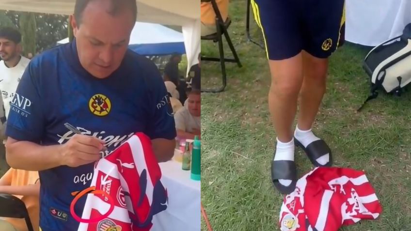 ¿Qué pasó? Cuauhtémoc Blanco firma playera de Chivas y luego la "patea" | VIDEO